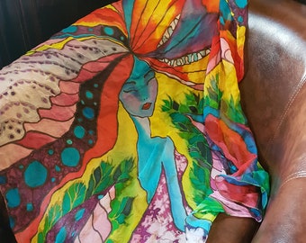Silk Scarf Girl Scarf Avatar Scarf Special Scarf Beautiful Scarf Lines Scarf Bright Scarf Handmade For Women