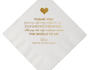 100 Personalized Napkins Wedding Napkins Custom Modern Printed Beverage Cocktail Thank You For Sharing This Day With Us Message Bride Groom