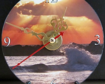 Brand New -- Scenic CD Clock Ocean Waves Golden Ray Sun Clouds