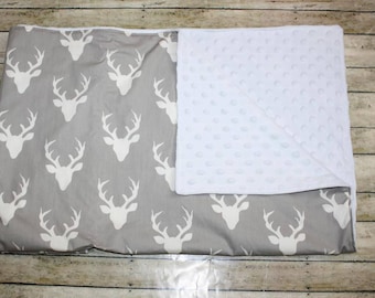 Baby Blanket- Deer Baby Blanket- Baby Girl Blanket- Minky Blanket-Monogram Blanket-Nursery Blanket-Boy Baby Blanket