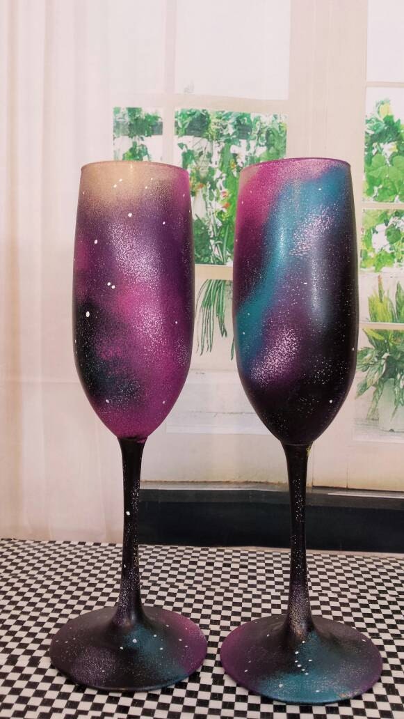 Galaxy champagne flutes set of 2 galaxy glasses universe