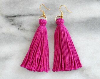Magenta Tassel Earrings, Tassel Earrings, Dangle Earrings, Bohemian Earrings, Long Tassel Earrings, Bridesmaid Gift, Purple Pink Tassel