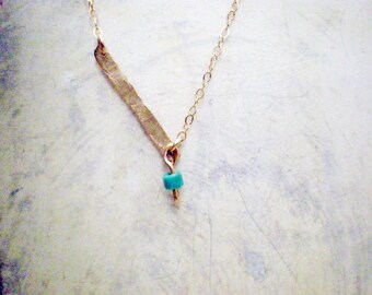Turquoise gold bar necklace, 14k gold filled necklace