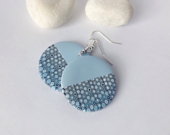 Polymer Clay Earrings , Modern earrings , Ombre earrings, Geometric earrings, Minimalist earrings ,Blue earrings, Round earrings