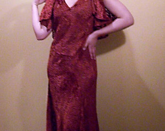 Vintage 1930s Rust Cut Velvet Evening Dress
