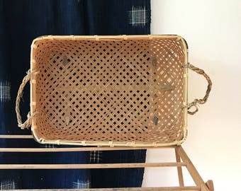 vintage basket / large woven basket / Cane & Rope basket