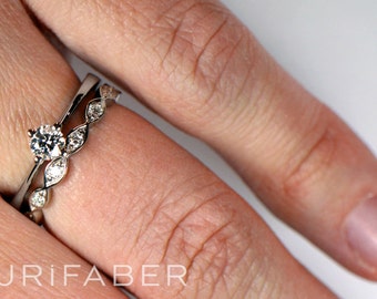 White gold diamond ring bridal set. Diamond ring pair. Stackable ring pair. Unique bridal bands. Eternity band. Nordic engagement set.