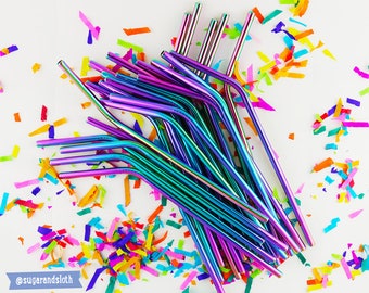 Rainbow metal straws, rainbow stainless straws, metal straws, rainbow drinking straw, reusable straws, reusable party straws, eco friendly