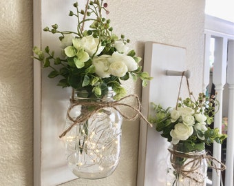 Home Decor, Mason Jar Sconces, Mason Jar Decor, Farmhouse Wall Decor, Rustic Wall Decor, Home Decor, Farmhouse Living Room Decor, Sconce