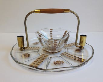 Vintage Mid Century Georges Briard Regalia Glass Hors d'oeuvres Serving Tray with Bowl