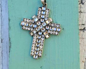 Princess Cut Crystal Cross Pendant, Large CROSS, Religious PeNdant, Christian PeNDant, Destash