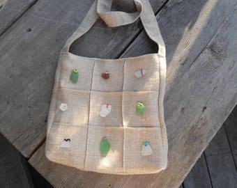 Sea glass inlay linen shoulder bag