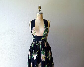 RESERVED . . . 1940s pinafore . vintage 40s dark floral pinafore