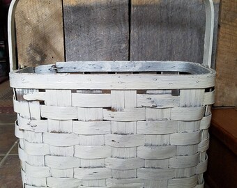 Primitive White Handmade Basket, Farmhouse Basket