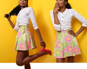 A-Line Canvas Wrap Skirt in Pink and Green Floral