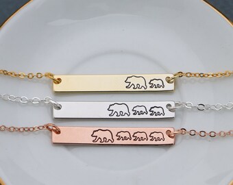 Mama Bear Necklace • Bar Mama Baby • Mothers Day Gift • Bear Cubs Mama Bear Jewelry Mama Bear Gift • Rose Gold Handstamped Mother Necklace