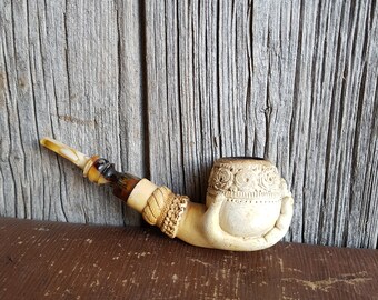 Vintage Ladies Hand Meerschaum Smoking Pipe, Antique Hand Carved Ladies Hand Decorative Smoking Pipe Two Tone