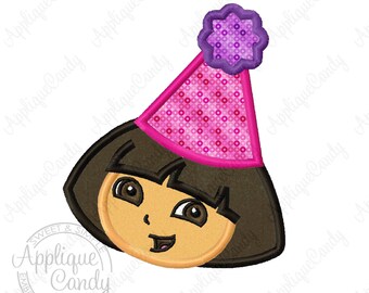 Dora Birthday Applique 2 Machine Embroidery Design 4x4 5x7 6x10 Party Hat INSTANT DOWNLOAD