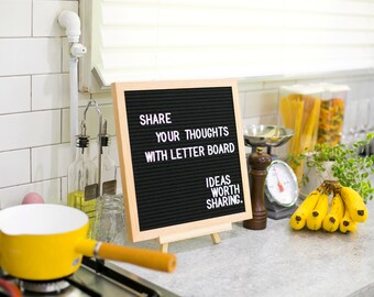 Changeable Felt Letter Board 12x12 Inches with 722 Letters, White 360, Gold 181, Pink 181, Oak Wood Frame | Ideas Worth Sharing