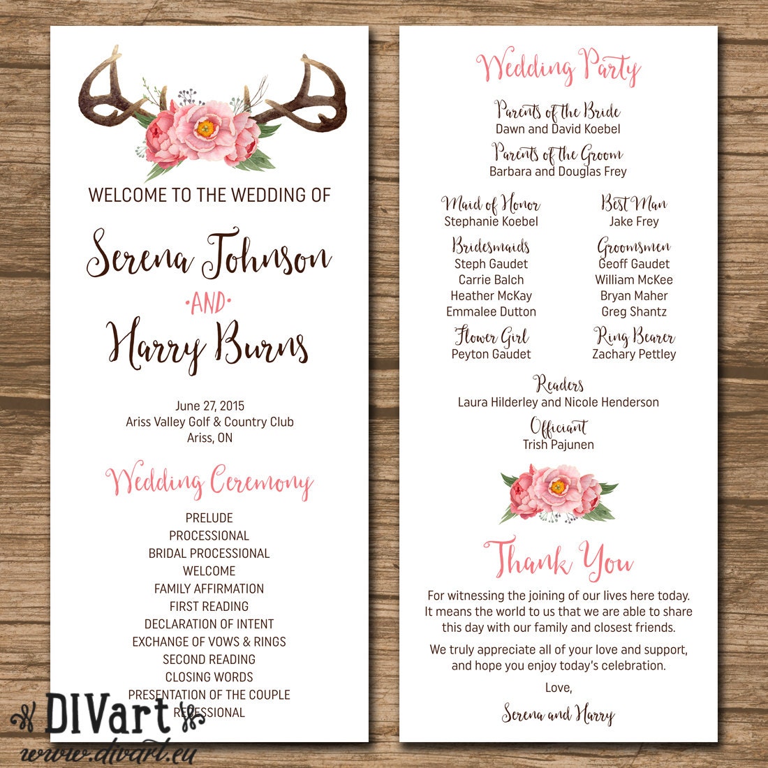 rustic wedding program wedding ceremony order of events wedding ceremony program