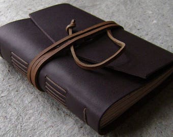 Leather journal, 4" x 6", dark brown, leather sketchbook, travel journal, old world journal (2515)