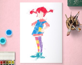Pippi Longstocking, Poster, Watercolour Art, Printable Instant Download