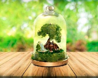 Hobbit House, Terrarium, Moss terrarium, Fairy garden, glass cloche, bell jar, Terrarium Kit, magical terrarium, Lord of the rings, Hobbits