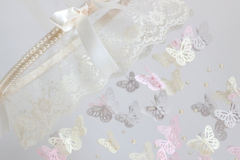 Lace Nursery Mobile Lace Pearl & Butterfly Nursery Mobile