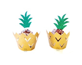 12 Pineapple Cupcake Wrappers & Cupcake Toppers Set - Pineapple Party,Tropical Party, Pineapple Cupcakes, Cupcake Wrappers
