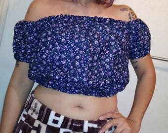 Floral Off Shoulder blue purple