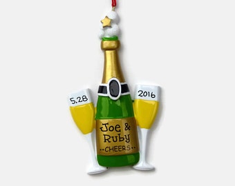 Champagne Personalized Ornament - Champagne Toast - Hand Personalized Christmas Ornament