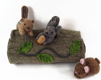 Hollow Log Animal Home, waldorf toy, all natural toy, eco friendly toy, stuffed toy, stuffed animal,