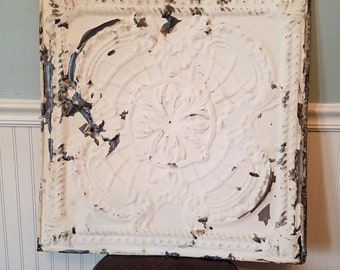 Antique Tin Ceiling, Tin Ceiling Tile, Vintage Tin Ceiling, Tin Ceiling Square, White Tin Ceiling, Architecture Salvage, White Tin Tile