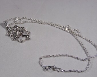 Sterling Silver Marcasite Rose Pendant and Twisted Sterling Silver Chain,Hallmark On Chain Clasp 925-Hallmark on Pendant Sterling