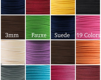 100 Yard Spool - 3MM x 1.5MM Faux Suede Cord Leather Lace Beading String Bracelet Necklace Making - You Pick Color!