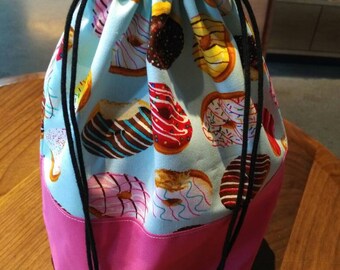 Drawstring Knitting Project Bag - Donuts