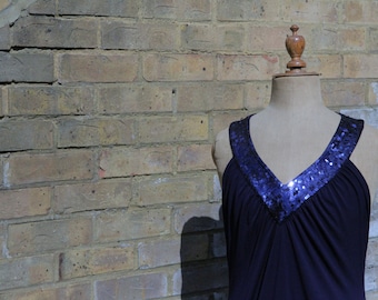 1920's style flapper dress in navy with sequin detail size 10