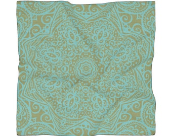 Mandala Olive And Teal Poly Scarf
