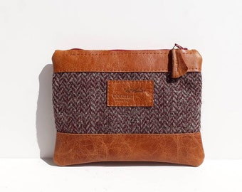 SALE SAMPLE - 'No Waste' leather and Welsh wool purse - Herringbone & Tan