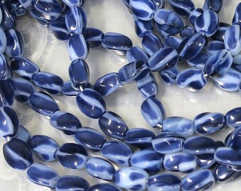 7 X 11.5 Navy blue/White, Twist Bead- 25 per strand- Lot 3