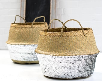 Silver Sequin Dipped Seagrass Basket