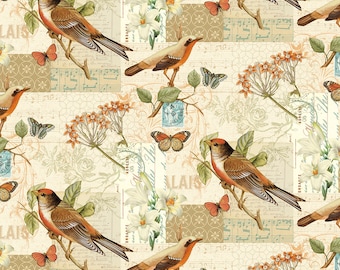 1/2 yd Oak Avenue Scenic Birds by David Textiles Fabric 2023-4C-1
