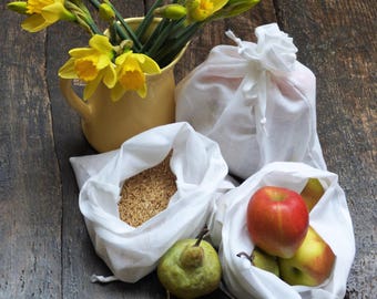 Produce bags reusable 100% cotton eco gift set of three