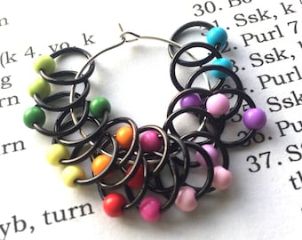 20 Knitting stitch marker rings Dark rainbow