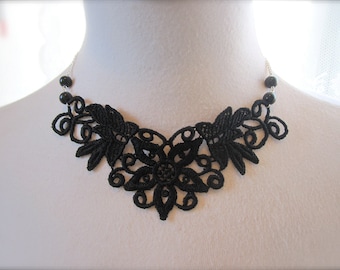 Black Lace Necklace Lace Fashion Victorian Choker Fabric Jewelry Vintage style Collar Retro Dramatic bib Jewelry Statement Necklace