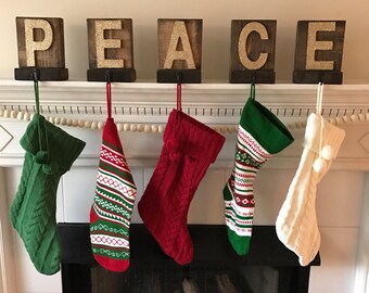 Wood Stocking Holders, Stocking Holders, Christmas Mantel, Rustic Stocking Holders