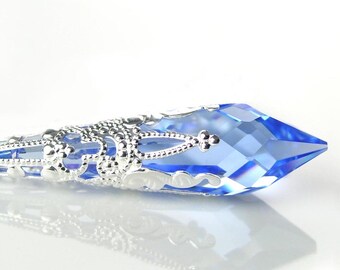 Crystal Blue Sapphire Necklace Silver Swarovski Sapphire Necklace September Birthstone Sterling Silver Light Blue Crystal Pendant Necklace