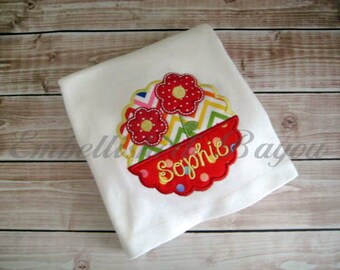 Flower Patch Applique T-shirt or Onesie for Girls Personalized