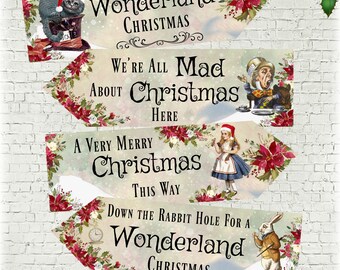 Set of 4 Alice in Wonderland Large Christmas Decoration Arrows