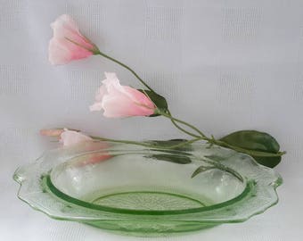 Anchor Hocking Green Depression Glass Oval Princess Serving Bowl